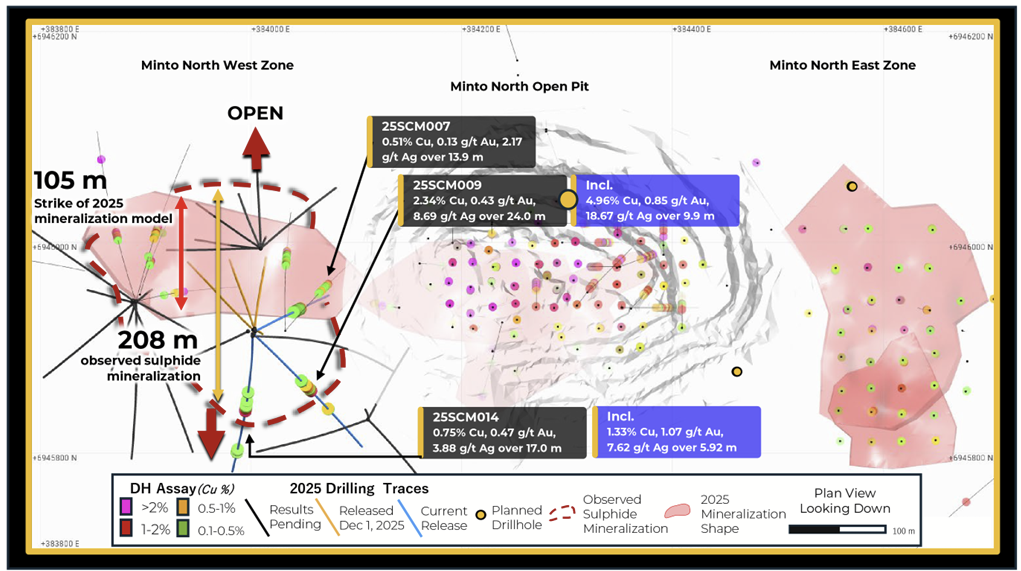 image 2 High-Grade Drill Intercepts at Minto North West Zone and Ridgetop Zone Confirm the Potential of the Minto Copper-Gold-Silver System